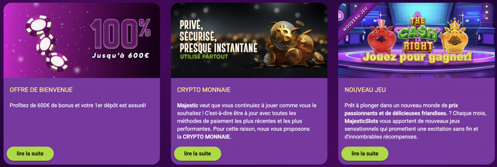 Bonus et promotions au Majestic Slots Casino